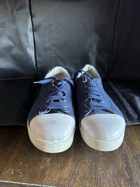 Salvatore Ferragamo Navy Canvas Sneakers with White Rubber Toecap